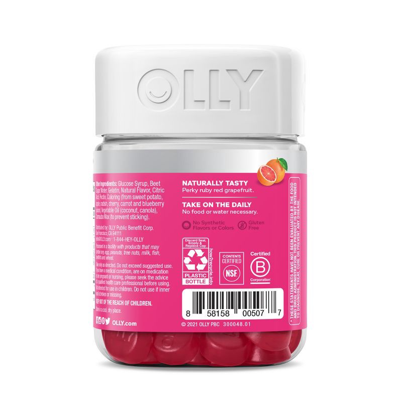 slide 4 of 6, OLLY Undeniable Beauty Multivitamin Gummies for Hair Skin & Nails with Biotin, Keratin, Vitamins C & E - Grapefruit Glam - 60ct, 60 ct