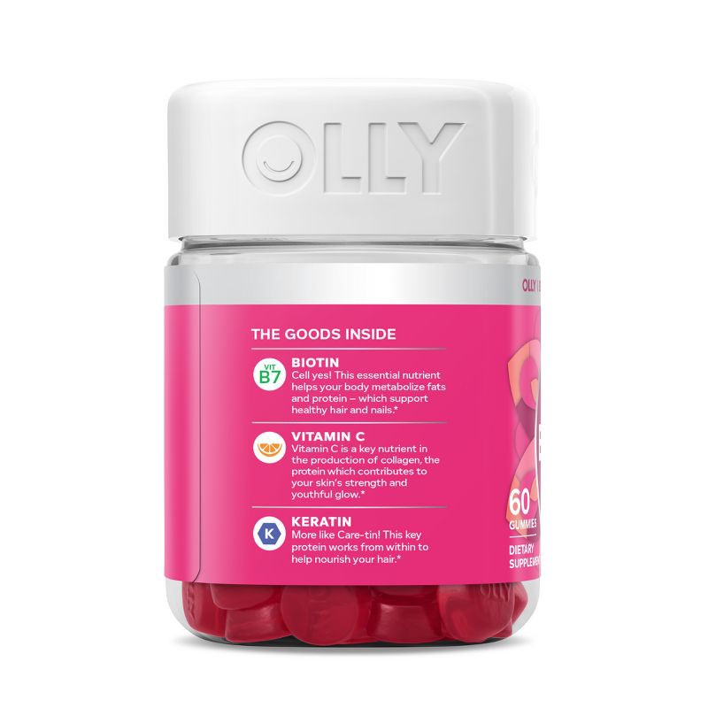 slide 5 of 6, OLLY Undeniable Beauty Multivitamin Gummies for Hair Skin & Nails with Biotin, Keratin, Vitamins C & E - Grapefruit Glam - 60ct, 60 ct