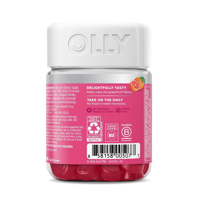 slide 6 of 7, OLLY Undeniable Beauty Multivitamin Gummies for Hair Skin & Nails with Biotin, Keratin, Vitamins C & E - Grapefruit Glam - 60ct, 60 ct