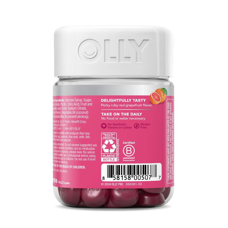 slide 7 of 10, OLLY Undeniable Beauty Multivitamin Gummies for Hair Skin & Nails with Biotin, Keratin, Vitamins C & E - Grapefruit Glam - 60ct, 60 ct
