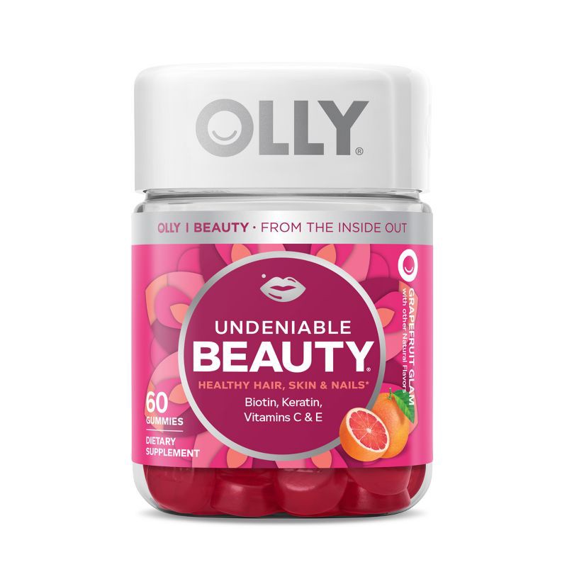 slide 1 of 6, OLLY Undeniable Beauty Multivitamin Gummies for Hair Skin & Nails with Biotin, Keratin, Vitamins C & E - Grapefruit Glam - 60ct, 60 ct