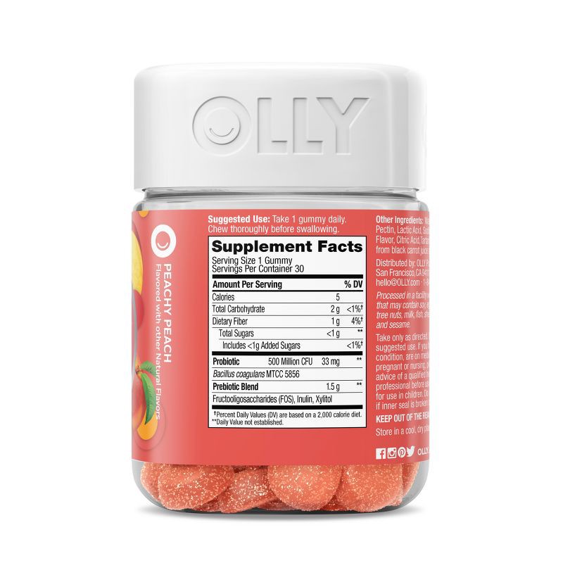 slide 3 of 7, OLLY Probiotic + Prebiotic Gummies - Peachy Peach - 30ct, 30 ct