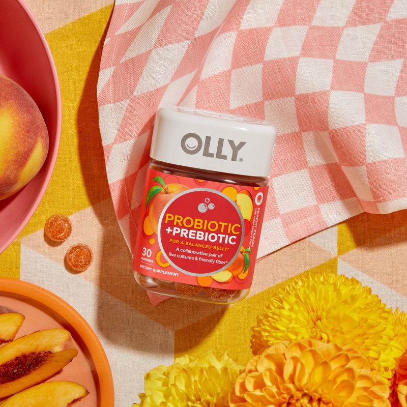slide 3 of 9, OLLY Probiotic + Prebiotic Gummies - Peachy Peach - 30ct, 30 ct
