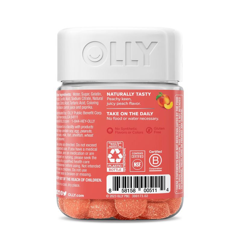 slide 5 of 7, OLLY Probiotic + Prebiotic Gummies - Peachy Peach - 30ct, 30 ct