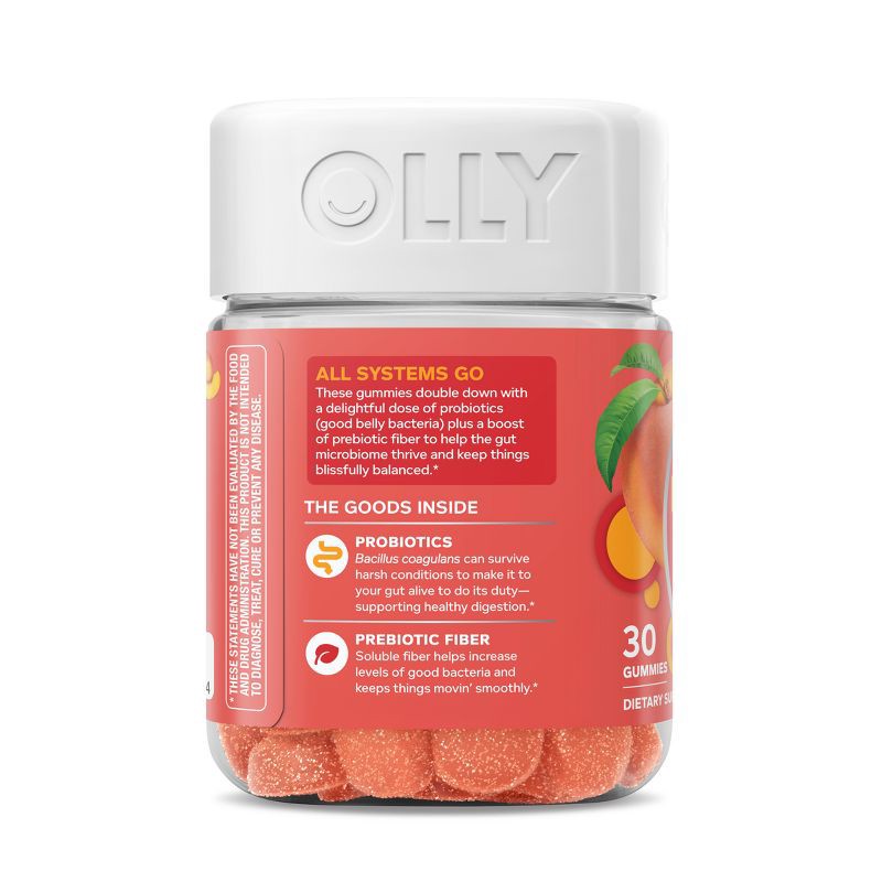 slide 6 of 7, OLLY Probiotic + Prebiotic Gummies - Peachy Peach - 30ct, 30 ct