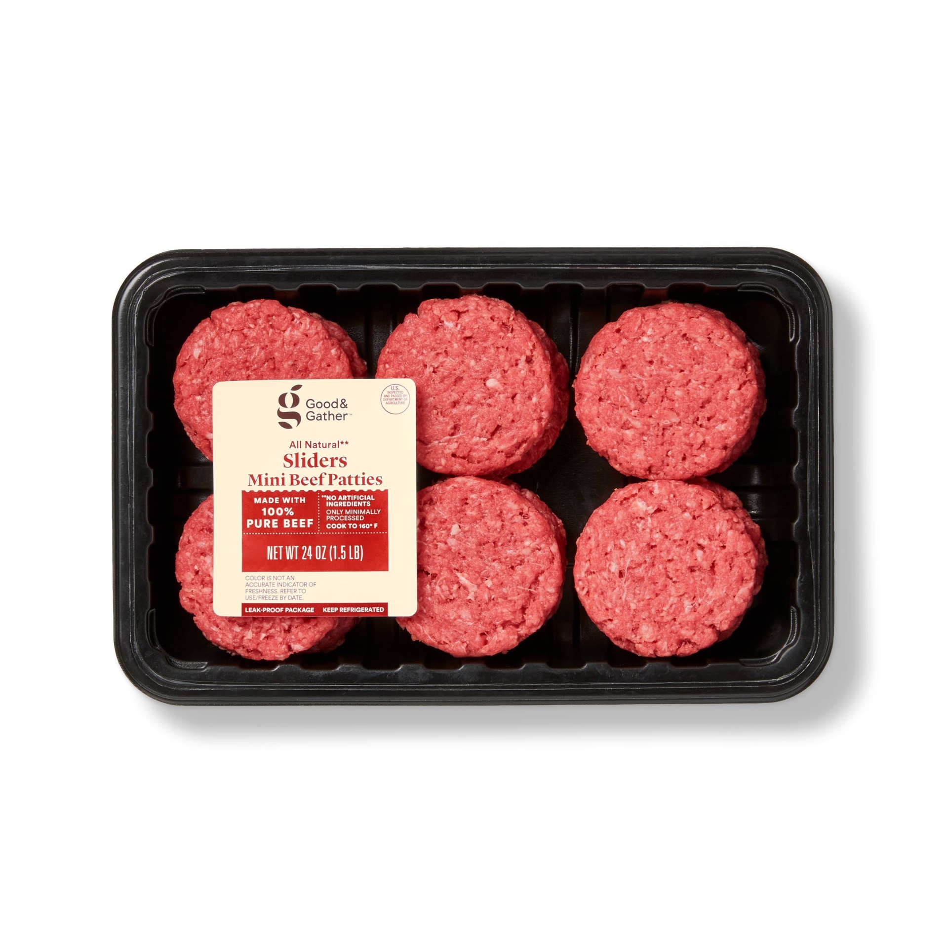 slide 1 of 1, Mini Ground Beef Slider Patties - 24oz - Good & Gather, 24 oz