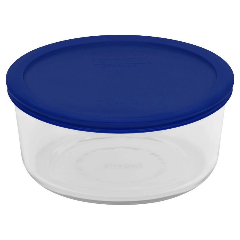 slide 1 of 2, Pyrex 7 Cup Glass Round Storage Container Blue: Microwave, Oven, Dishwasher & Freezer Safe, Includes Lid, 1 ct