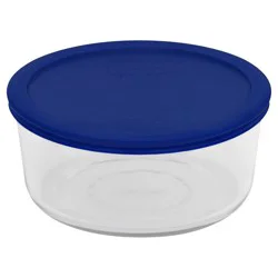 Pyrex 7 Cup Glass Round Storage Container Blue: Microwave, Oven, Dishwasher & Freezer Safe, Includes Lid