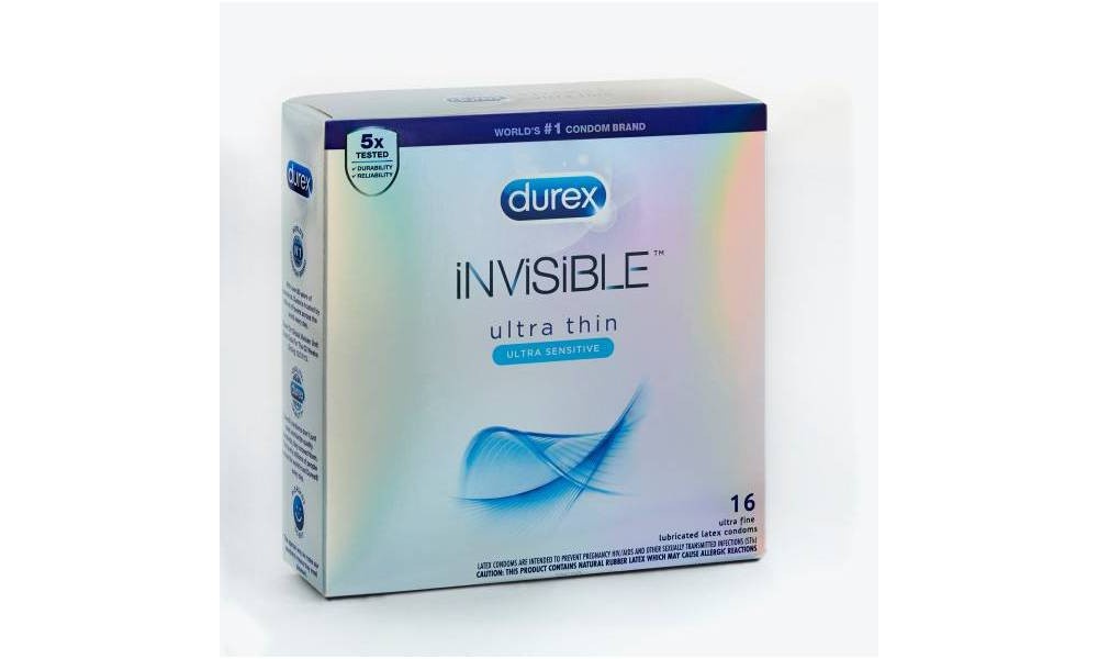 slide 5 of 6, Durex Invisible Ultra Thin & Ultra Sensitive Premium Condoms, 16 ct