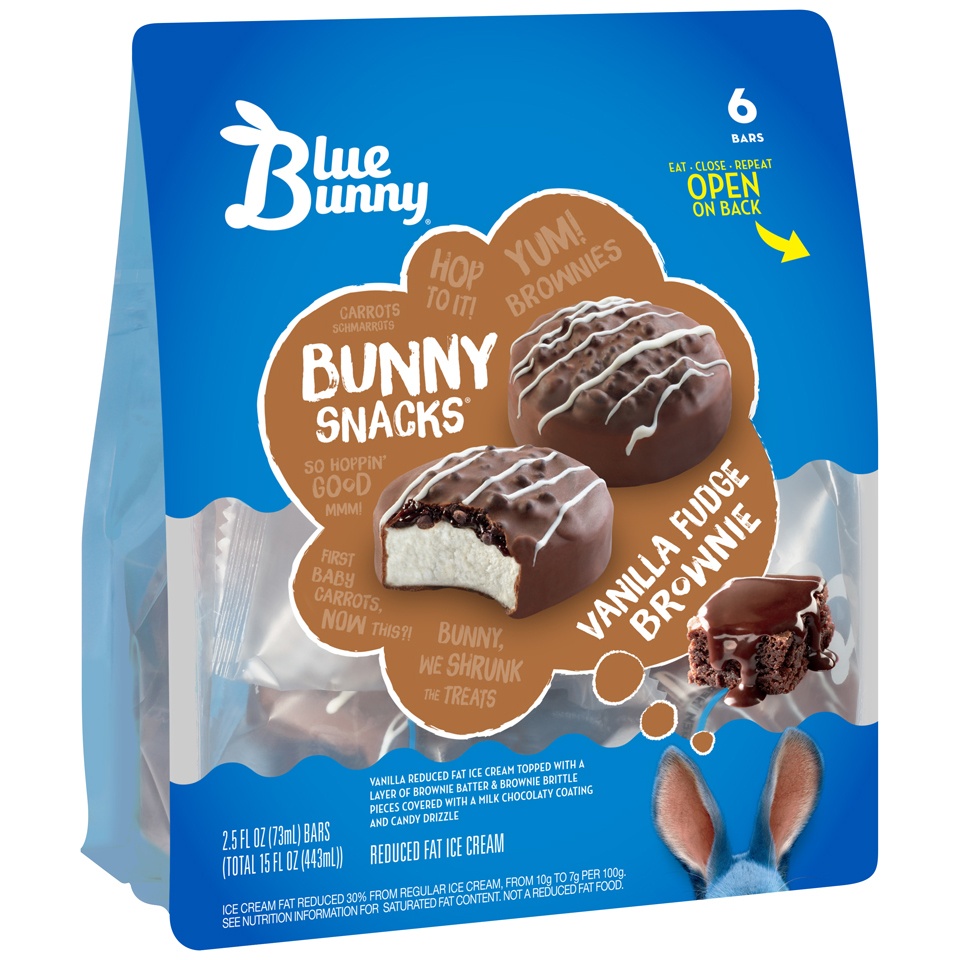 slide 2 of 8, Blue Bunny Bunny Snacks Vanilla Fudge Brownie Ice Cream Bars, 6 ct; 2.5 oz