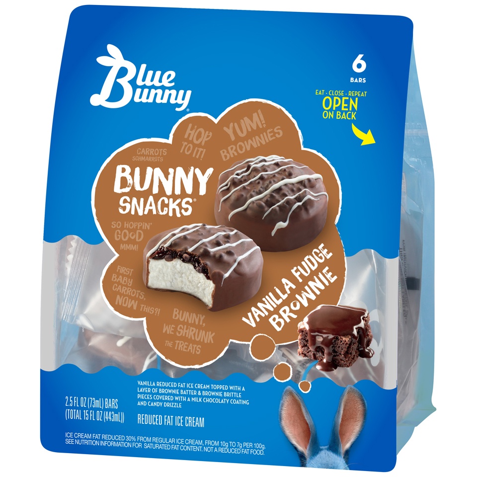 slide 3 of 8, Blue Bunny Bunny Snacks Vanilla Fudge Brownie Ice Cream Bars, 6 ct; 2.5 oz