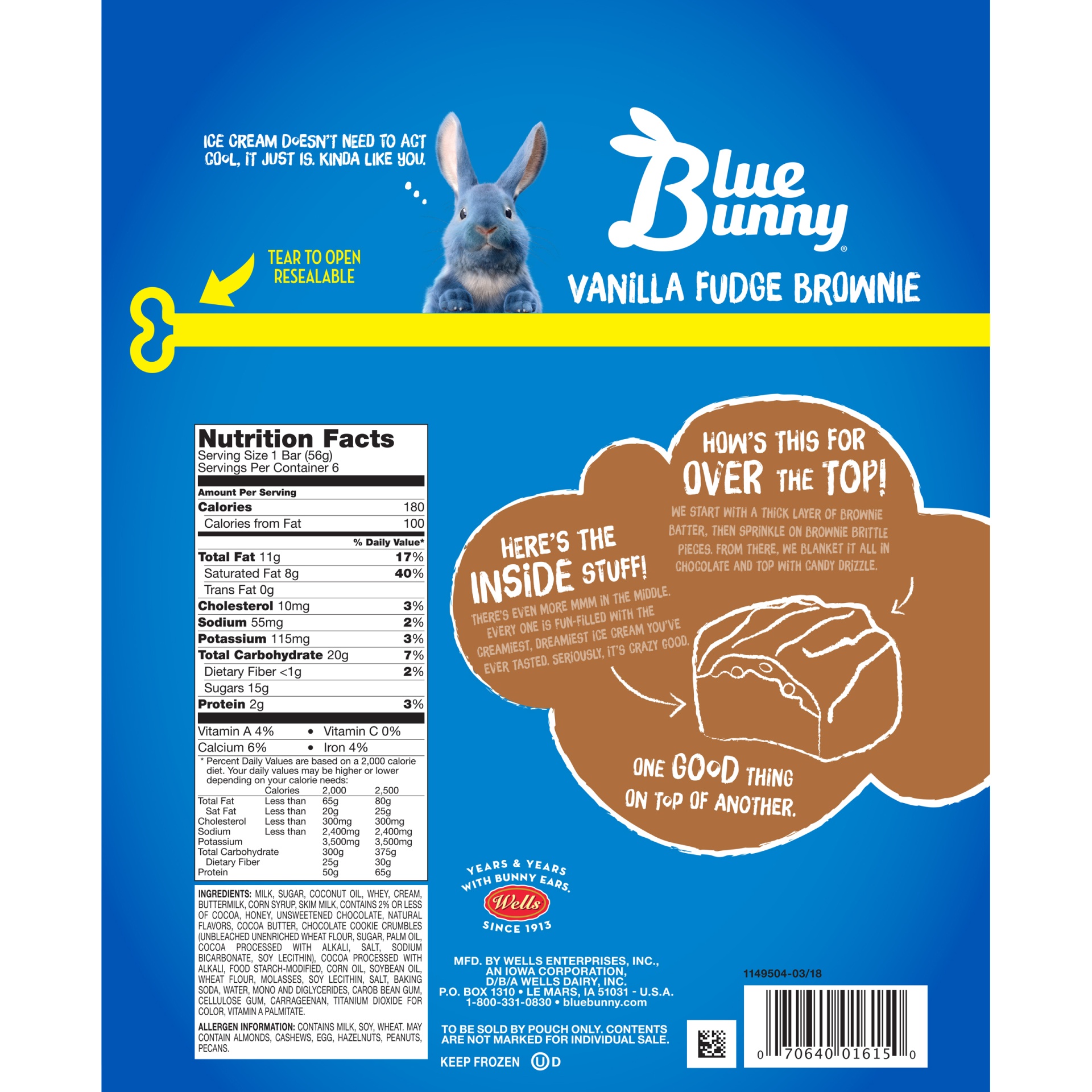 slide 6 of 8, Blue Bunny Bunny Snacks Vanilla Fudge Brownie Ice Cream Bars, 6 ct; 2.5 oz