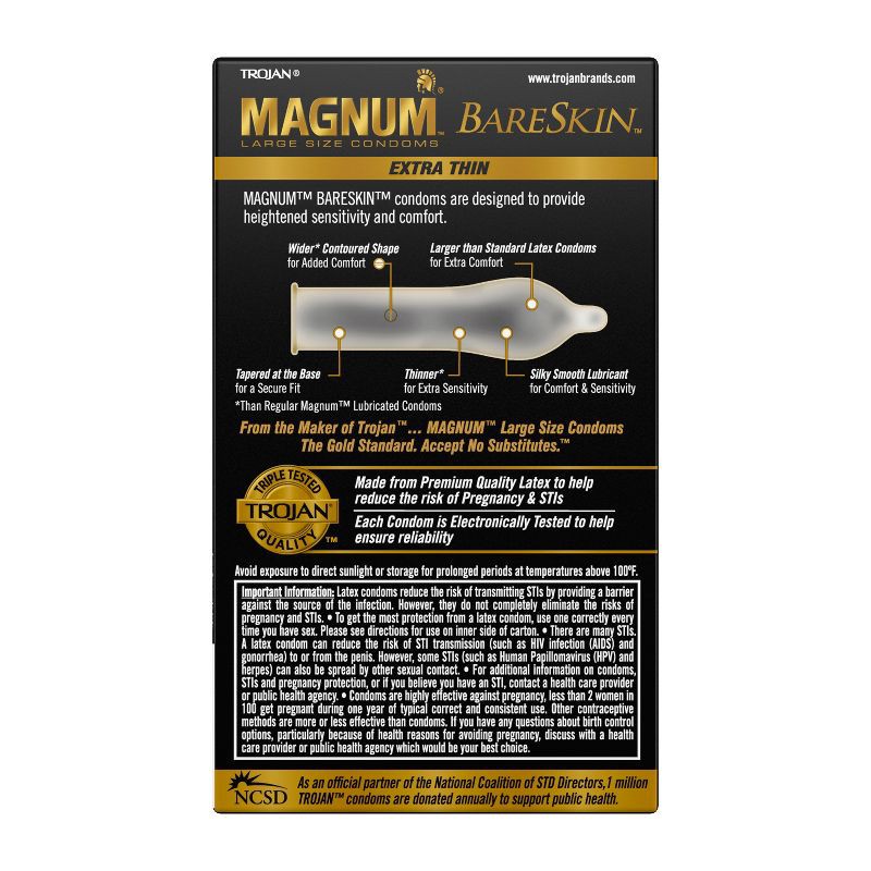 slide 2 of 9, Trojan Magnum Bareskin Large Size Lubricated Latex Condoms - 10ct, 10 ct