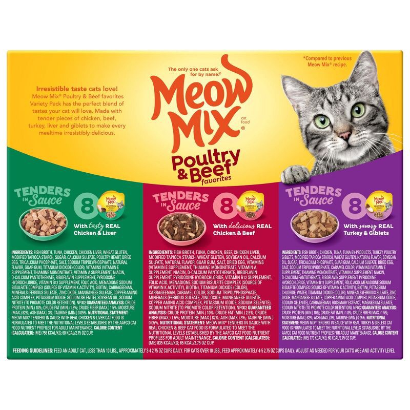 slide 2 of 6, Meow Mix Tender Favorites with Liver, Turkey, Chicken & Beef Flavors Wet Cat Food - 2.75oz/24ct Variety Pack, 2.75 oz, 24 ct