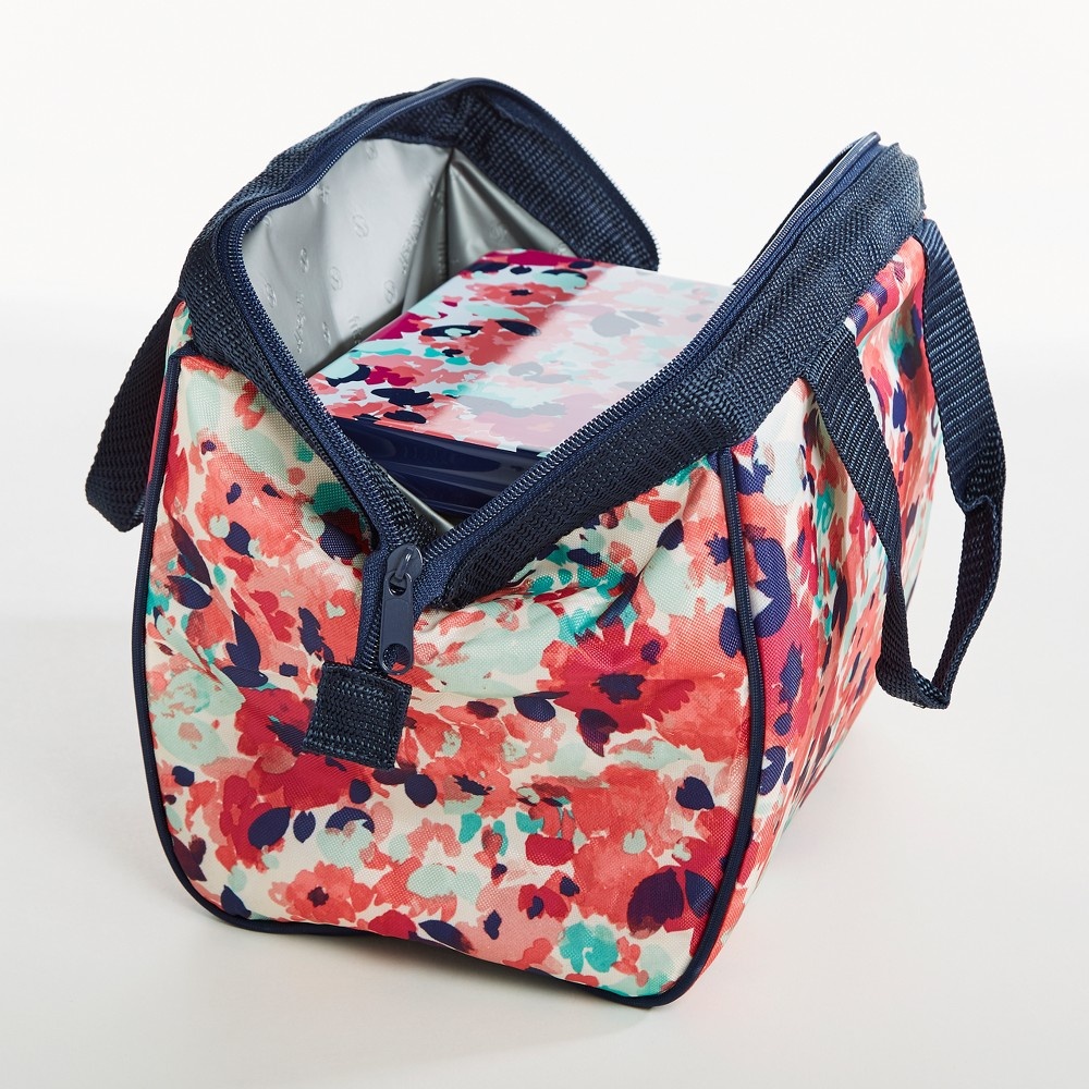 slide 2 of 3, Fit & Fresh Charlotte Lunch Kit - Navy & Pink Tropical Blooms, 1 ct