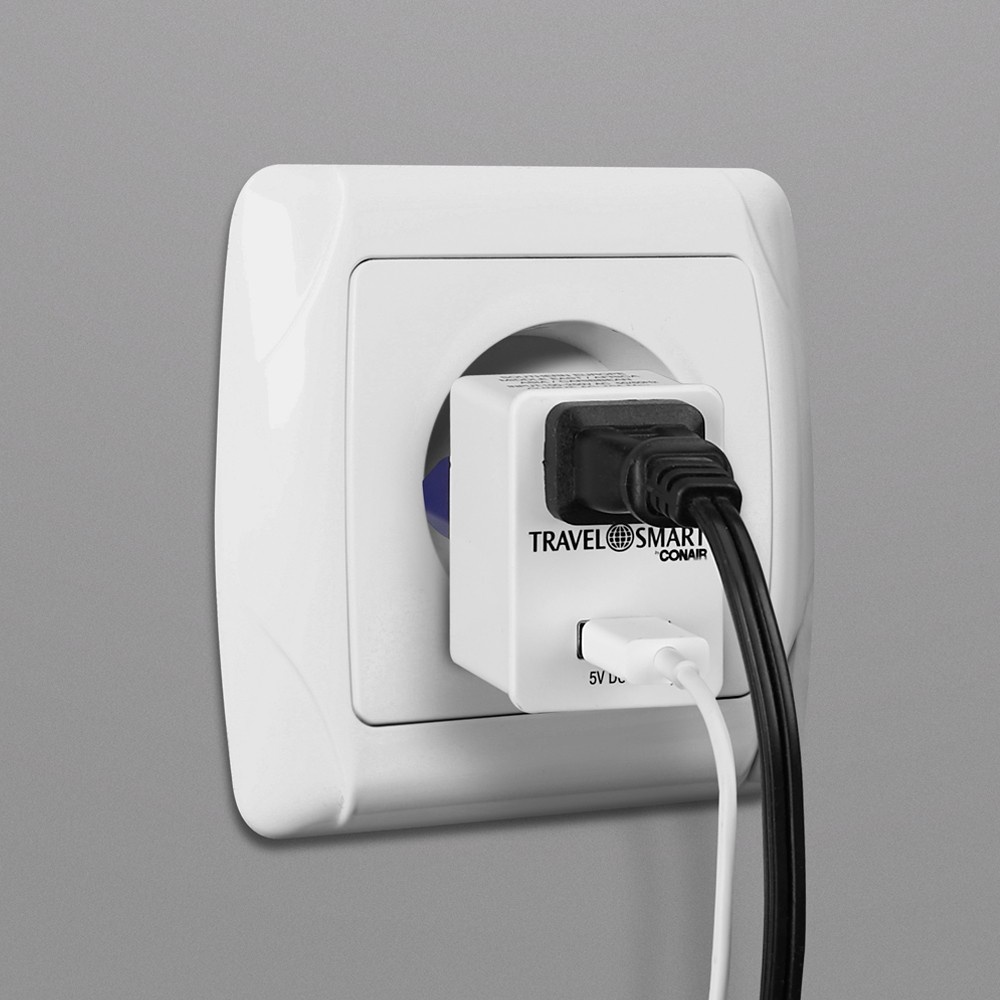 slide 4 of 4, Travel Smart European Adapter with Outlet and USB port, 1 ct