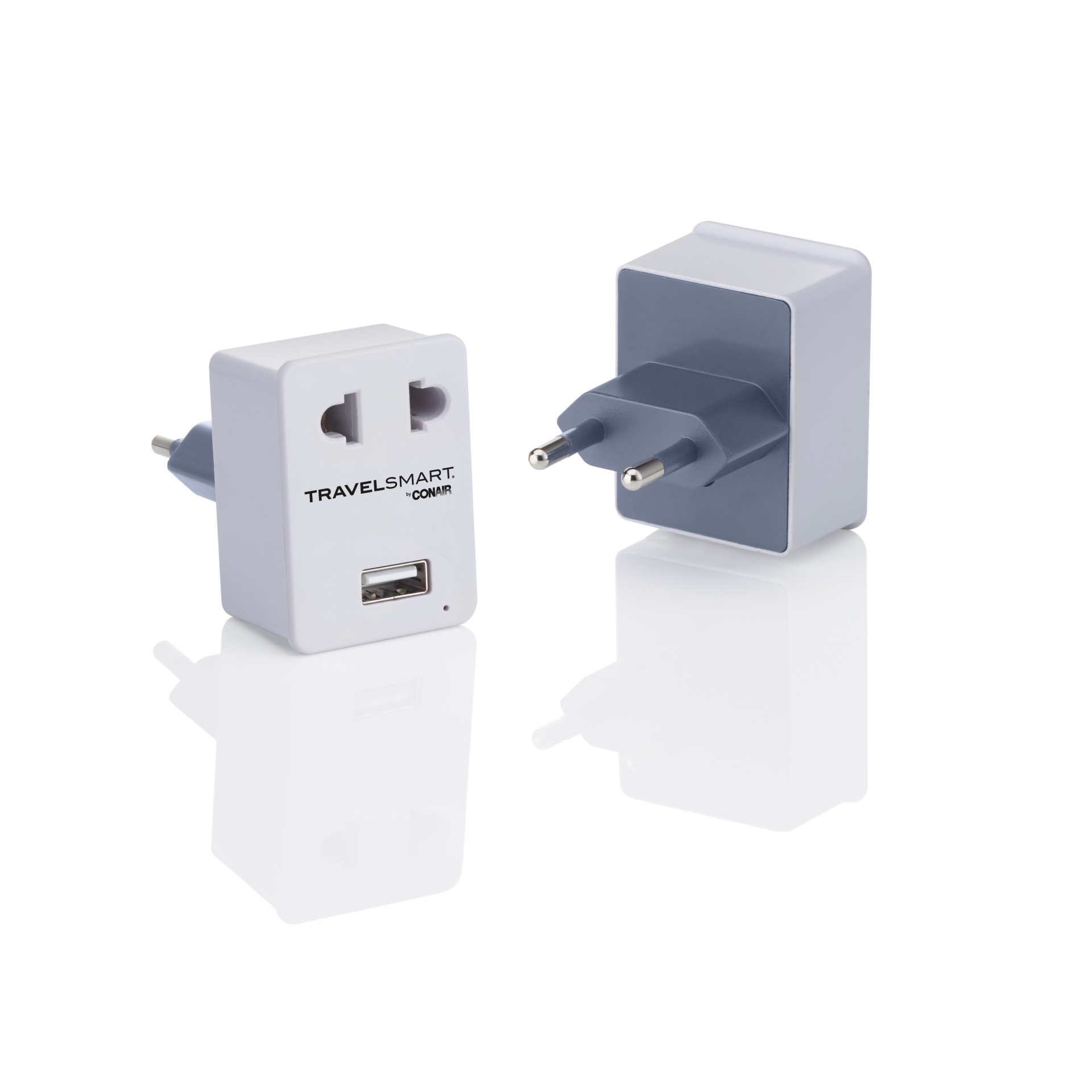 slide 1 of 4, Travel Smart European Adapter with Outlet and USB port, 1 ct