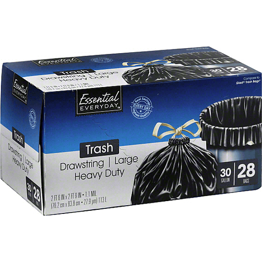 slide 1 of 1, Essential Everyday Large Drawstring Trash Bags, 28 ct