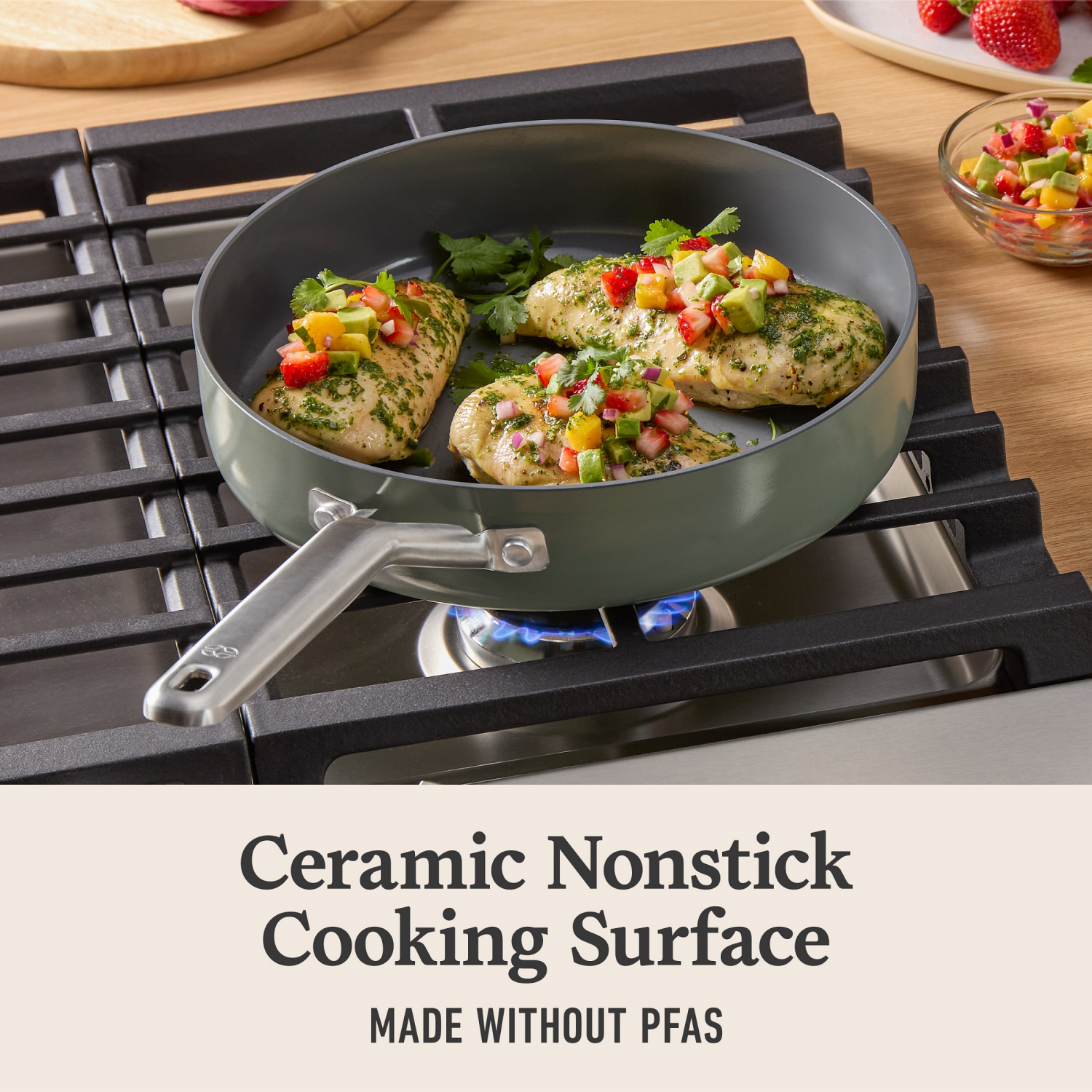 slide 4 of 6, Calphalon Ceramic 3qt Saute + Lid, 3 qt