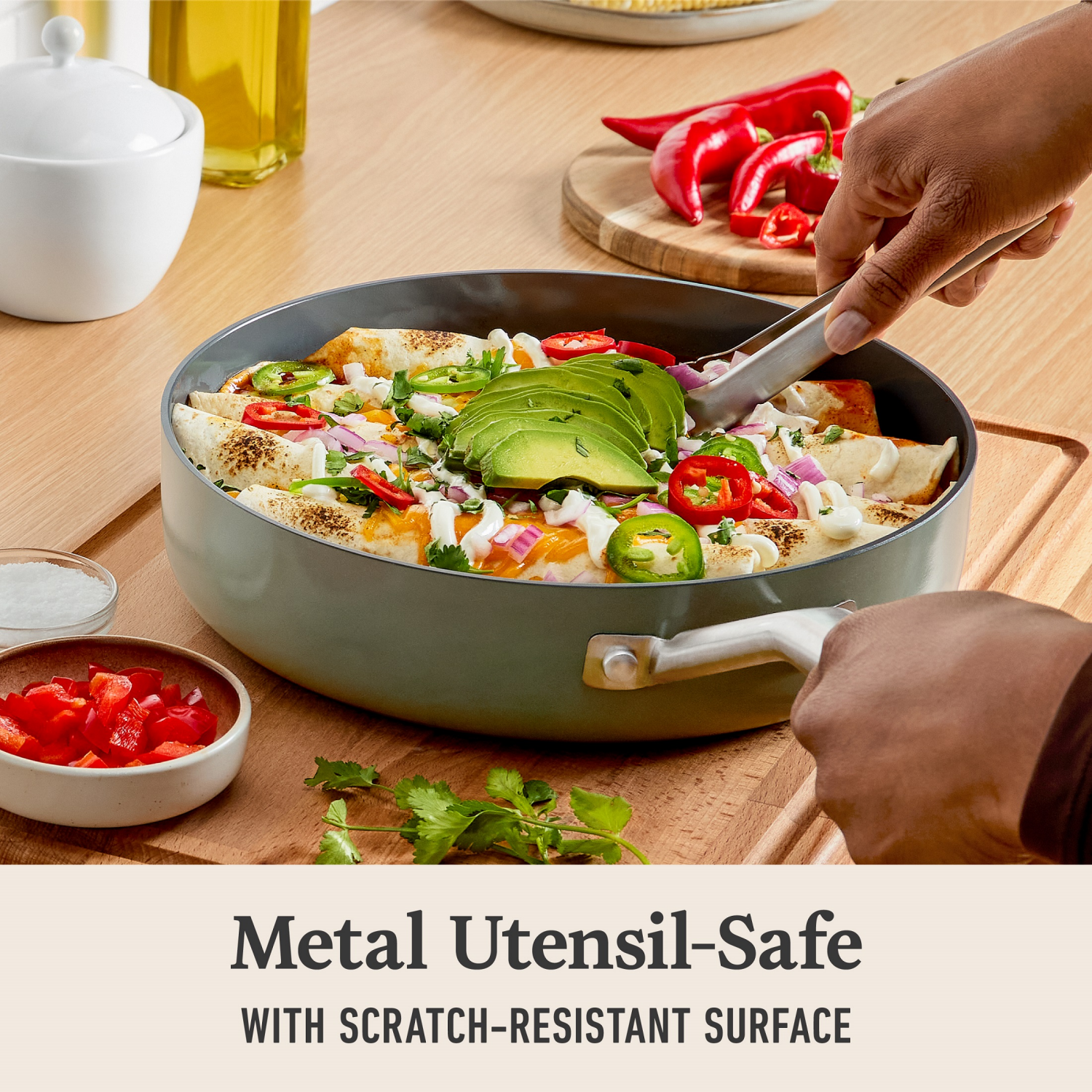 slide 5 of 6, Calphalon Ceramic 3qt Saute + Lid, 3 qt