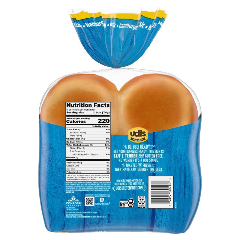 slide 3 of 7, Udi's Gluten Free Frozen Hamburger Buns - 10.4oz/4ct, 4 ct; 10.4 oz