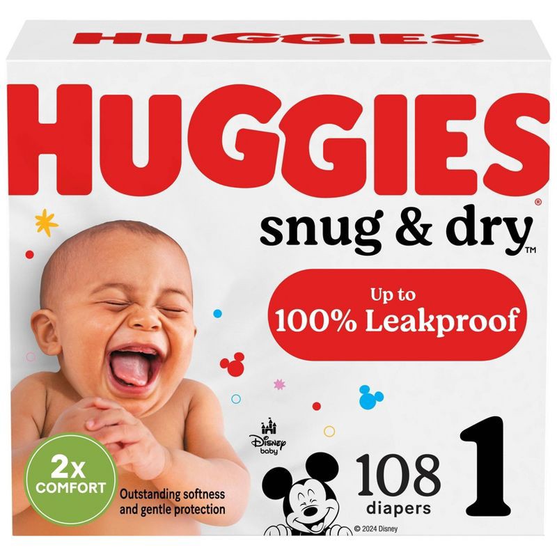 slide 1 of 12, Huggies Snug & Dry Baby Disposable Diapers Super Pack - Size 1 - 108ct, 108 ct