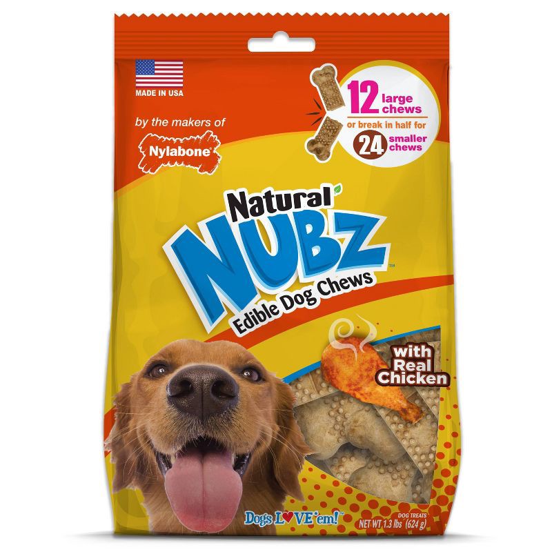 slide 1 of 5, Nylabone Natural Medium Nubz Chicken Flavored Chewy Dental Treats Dog Treats - 12ct, 12 ct