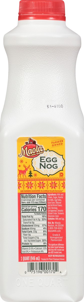 slide 7 of 13, Maola Eggnog Quart, Ultra-Pasteurized, 1 qt