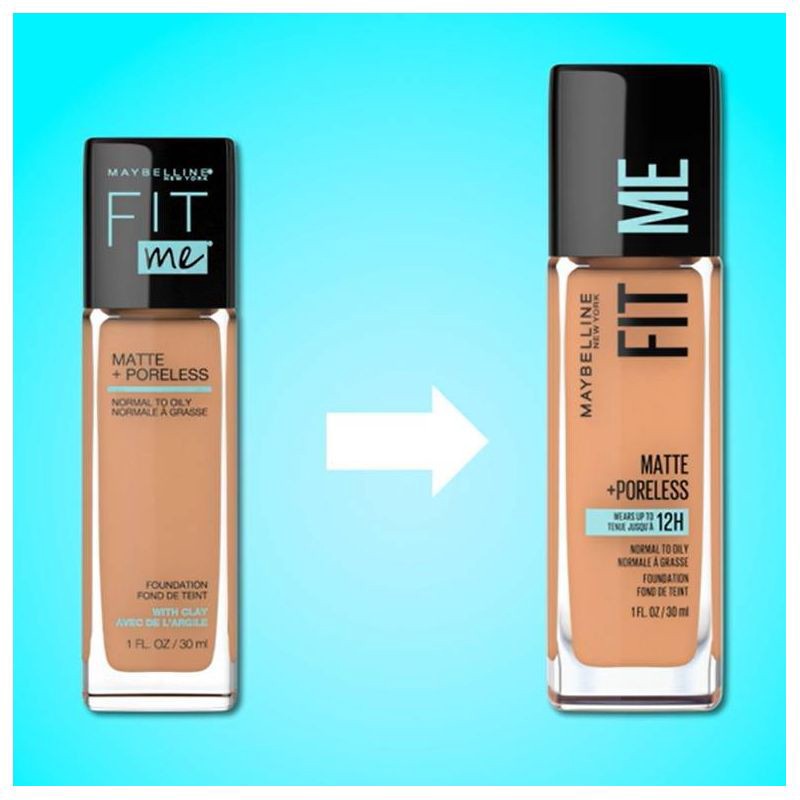 slide 6 of 7, MaybellineFit Me Matte + Poreless Oil Free Liquid Foundation - 1 fl oz - 355 Coconut: Medium Coverage, Natural Look, 1 fl oz