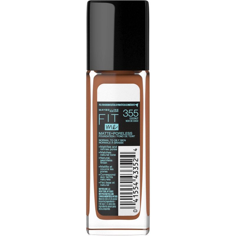 slide 7 of 7, MaybellineFit Me Matte + Poreless Oil Free Liquid Foundation - 1 fl oz - 355 Coconut: Medium Coverage, Natural Look, 1 fl oz