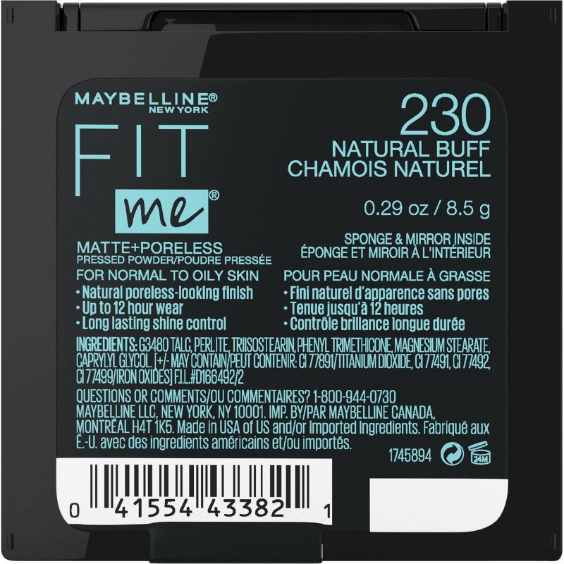 slide 5 of 7, MaybellineFit Me Matte + Poreless Pressed Powder - 230 Natural Buff - 0.29oz: Oil & Shine Control, Non-comedogenic, 0.29 oz