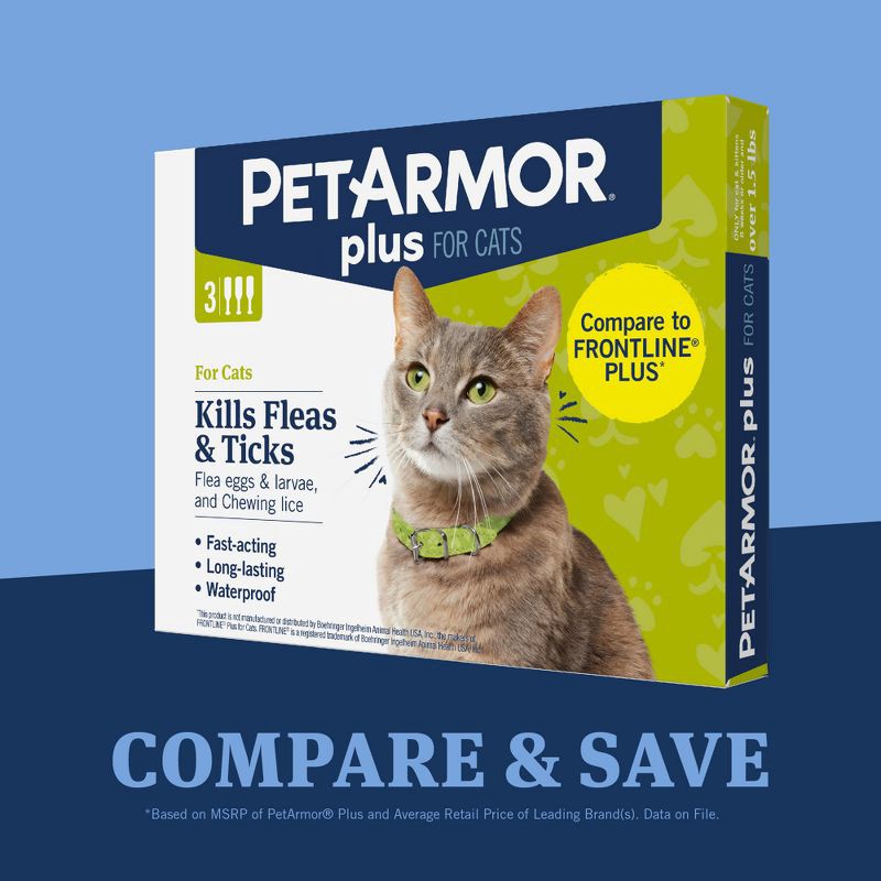 slide 2 of 11, PetArmor Plus Flea and Tick Topical Treatment for Cats - Over 1.5lbs - 3 Month Supply - 0.051 fl oz, 1.5 lb, 0.051 fl oz