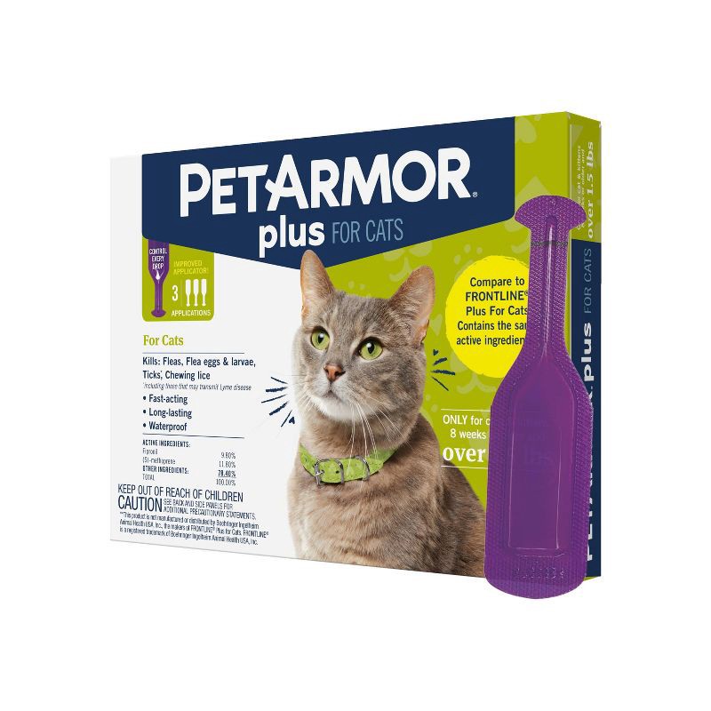 slide 3 of 4, PetArmor Plus Flea and Tick Topical Treatment for Cats - Over 1.5lbs - 3 Month Supply - 0.051 fl oz, 1.5 lb, 0.051 fl oz