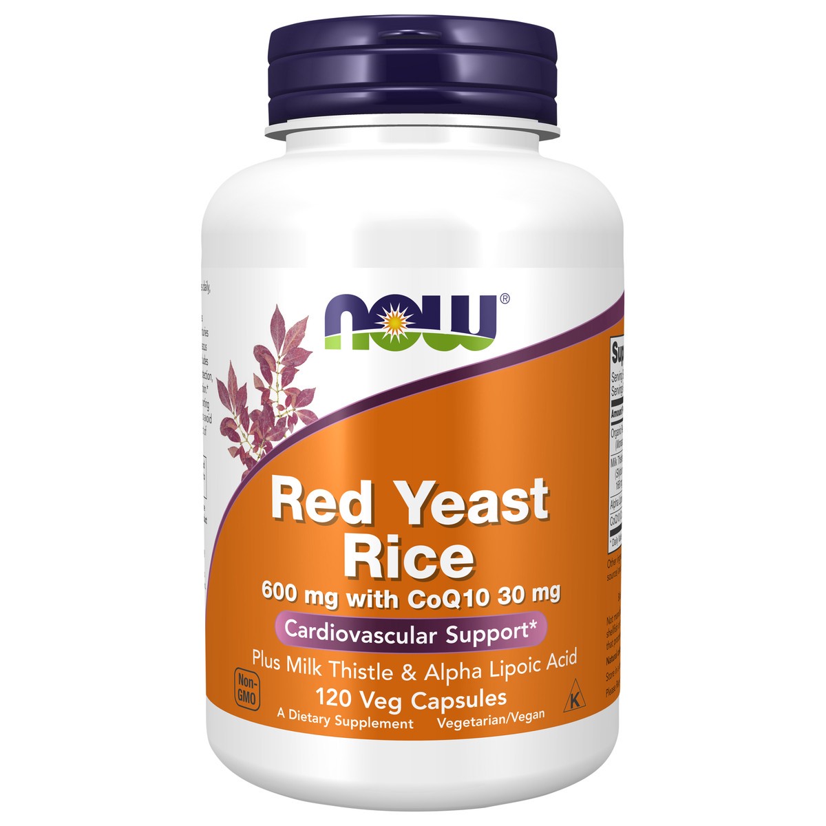 slide 1 of 4, NOW Red Yeast Rice 600 mg with CoQ10 30 mg - 120 Veg Capsules, 1 ct