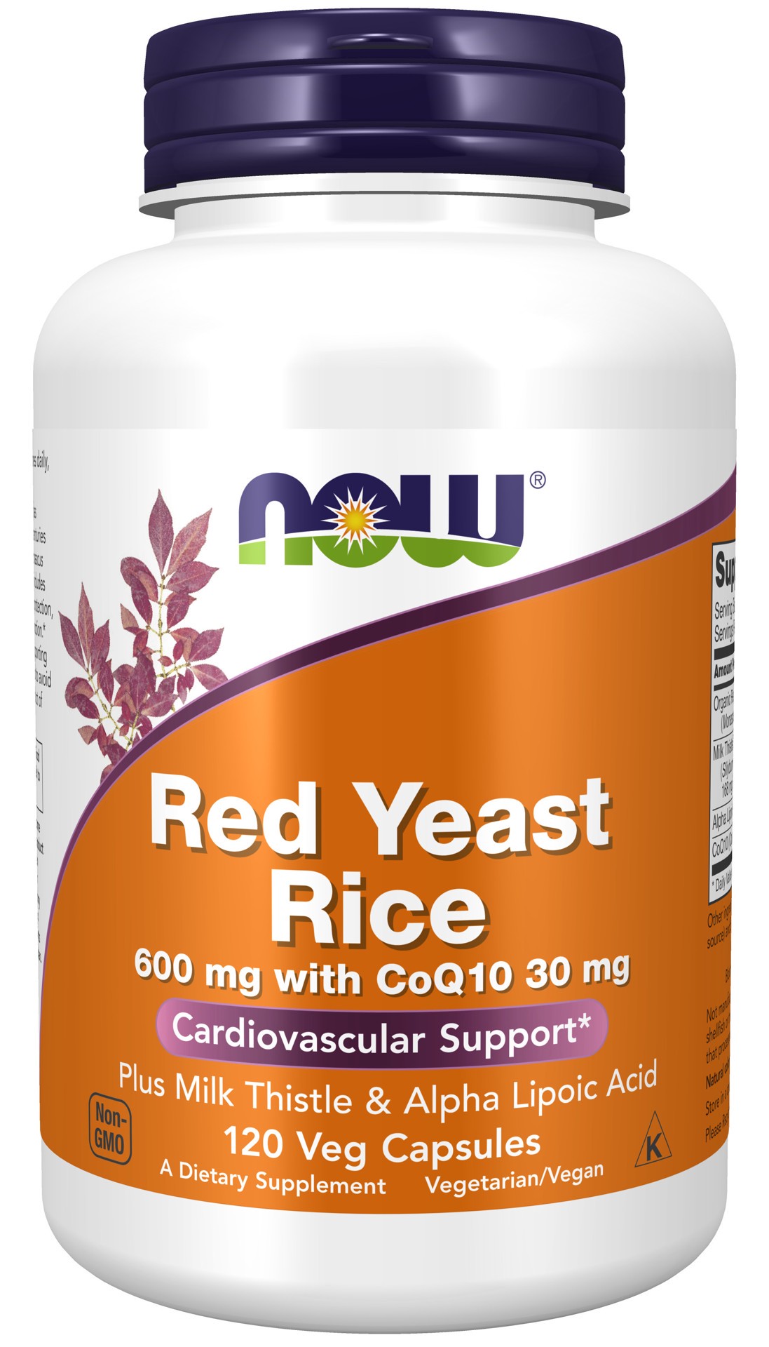 slide 1 of 4, NOW Red Yeast Rice 600 mg with CoQ10 30 mg - 120 Veg Capsules, 1 ct