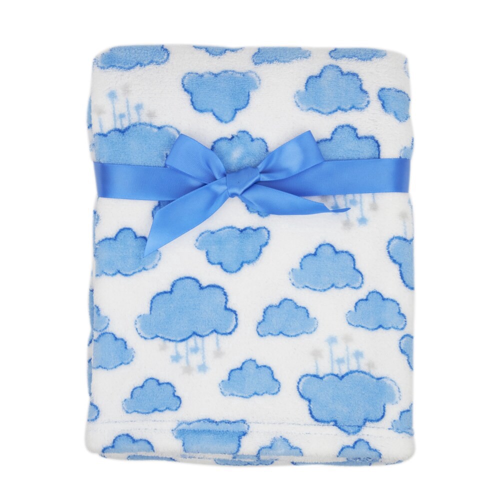 slide 4 of 4, Cutie Pie Cloud Print Plush Baby Blanket - Light Blue, 1 ct