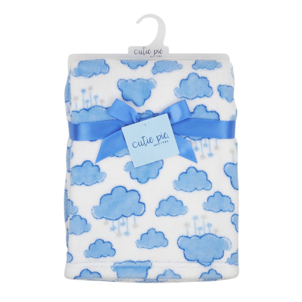 slide 1 of 4, Cutie Pie Cloud Print Plush Baby Blanket - Light Blue, 1 ct