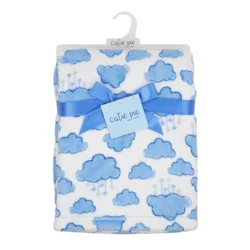 Cutie Pie Cloud Print Plush Baby Blanket - Light Blue