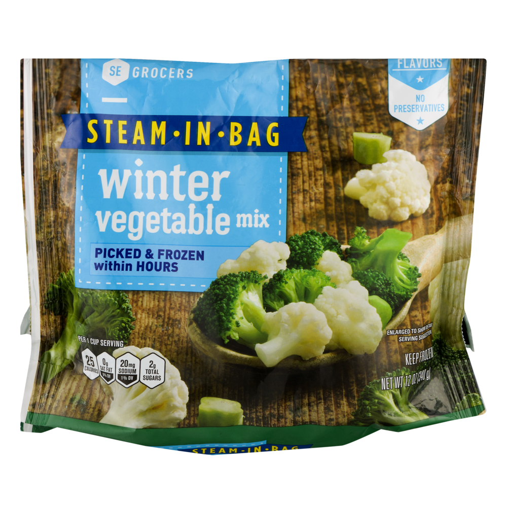 slide 1 of 1, SE Grocers Steam-In-Bag Winter Vegetable Mix, 12 oz