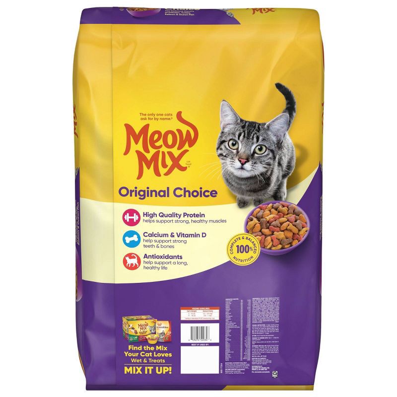 slide 2 of 4, Meow Mix Original Choice with Flavors of Chicken, Turkey, Salmon & Ocean Fish Adult Complete & Balanced Dry Cat Food - 22lb, 22 lb