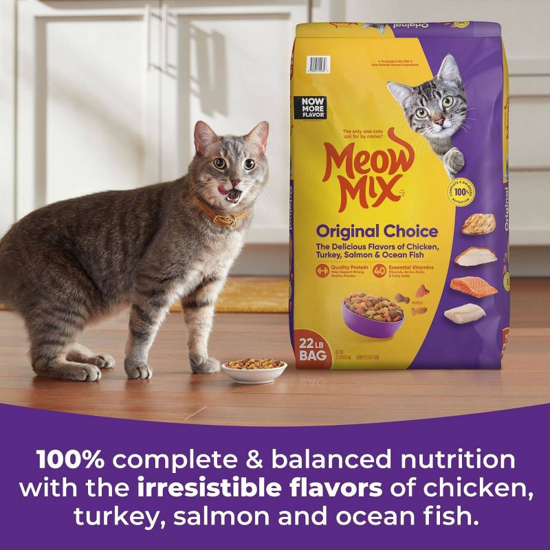 slide 3 of 4, Meow Mix Original Choice with Flavors of Chicken, Turkey, Salmon & Ocean Fish Adult Complete & Balanced Dry Cat Food - 22lb, 22 lb