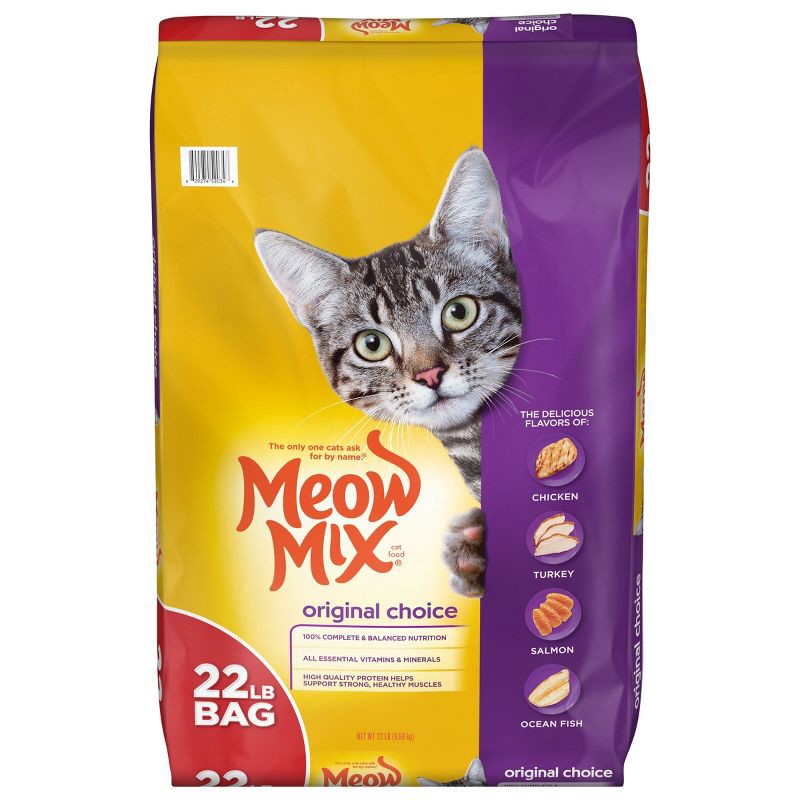 slide 1 of 4, Meow Mix Original Choice with Flavors of Chicken, Turkey, Salmon & Ocean Fish Adult Complete & Balanced Dry Cat Food - 22lb, 22 lb