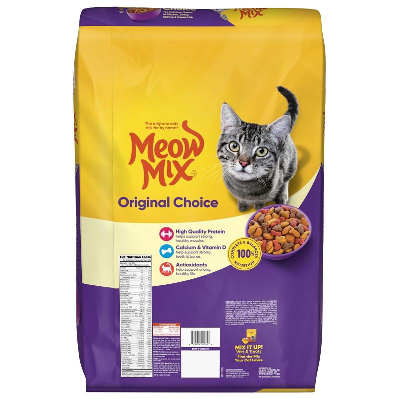 slide 7 of 10, Meow Mix Original Choice with Flavors of Chicken, Turkey, Salmon & Ocean Fish Adult Complete & Balanced Dry Cat Food - 22lb, 22 lb