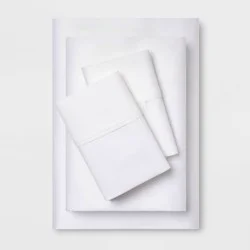 Twin/Twin XL Solid Performance 400 Thread Count Sheet Set White - Threshold™: Cotton Sateen, OEKO-TEX Certified