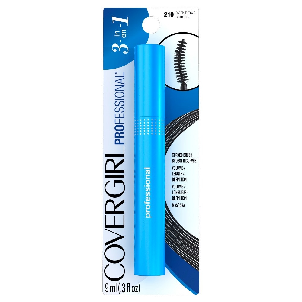 slide 4 of 5, Covergirl Professional 3 in 1 Curved Brush Mascara 210 Black Brown, 0.3 oz