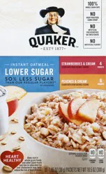 Quaker Lower Sugar Strawberries & Cream. Peaches & Cream Instant Oatmeal 10 ea