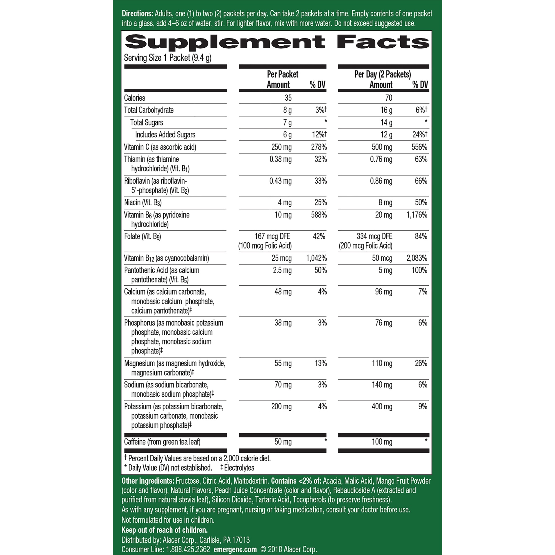 slide 3 of 7, Emergen-C Mango Peach Vitamin C Dietary Supplement Drink Mix, 18 ct; 0.33 oz