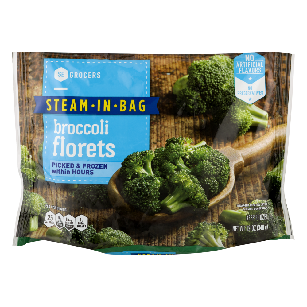 slide 1 of 1, SE Grocers Steam-In-Bag Broccoli Florets, 12 oz