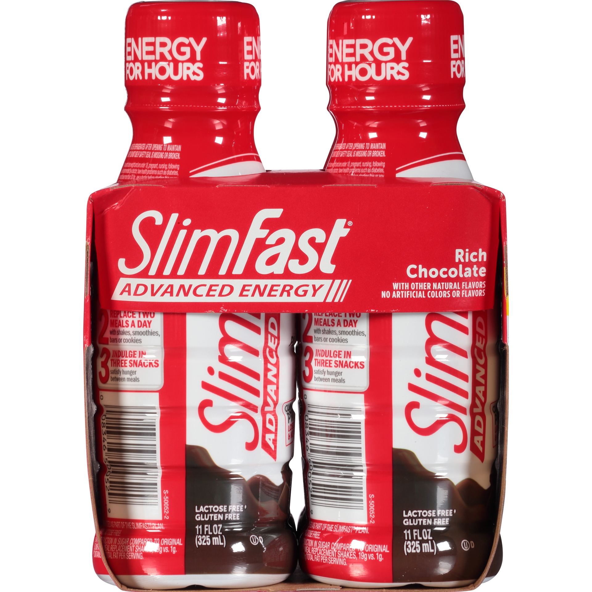 slide 2 of 6, SlimFast Advanced Energy Rich Chocolate Meal Replacement  Shake  20g of Protein Ready to Drink Pantry Friendly 11 fl oz Bottle 4 Ct, 4 ct; 11 fl oz