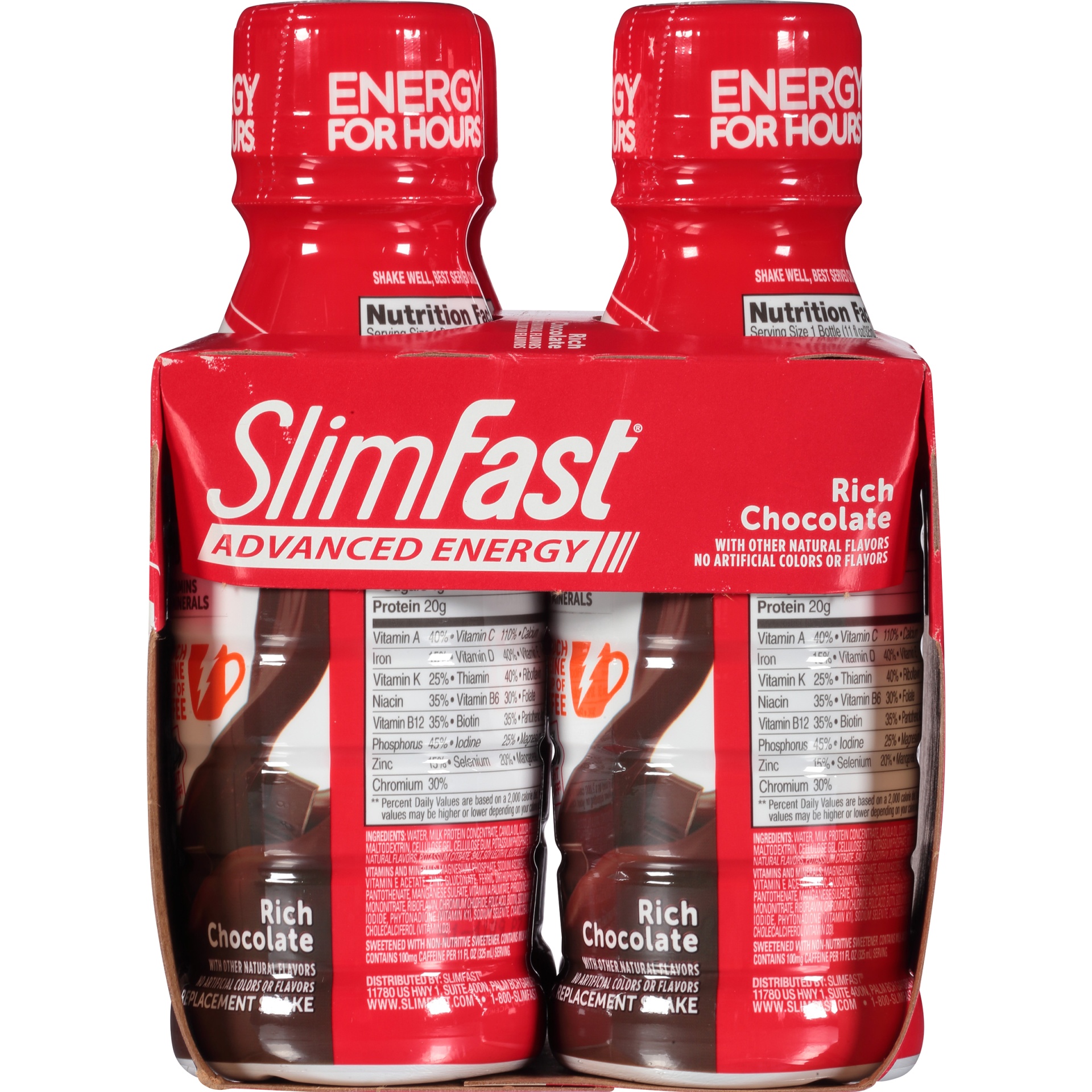 slide 3 of 6, SlimFast Advanced Energy Rich Chocolate Meal Replacement  Shake  20g of Protein Ready to Drink Pantry Friendly 11 fl oz Bottle 4 Ct, 4 ct; 11 fl oz